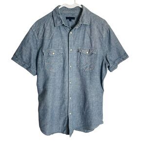 Martin + Osa Western Shirt Mens M Light Blue Short Sleeve‎ Pearl Snap Hipster